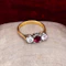 Downstairs at Grays: A very fine Three Stone Ruby & Diamond Engagement Ring mounted in 18ct Yellow Gold & Platinum, Circa 1950 - image 3