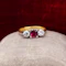 Downstairs at Grays: A very fine Three Stone Ruby & Diamond Engagement Ring mounted in 18ct Yellow Gold & Platinum, Circa 1950 - image 1