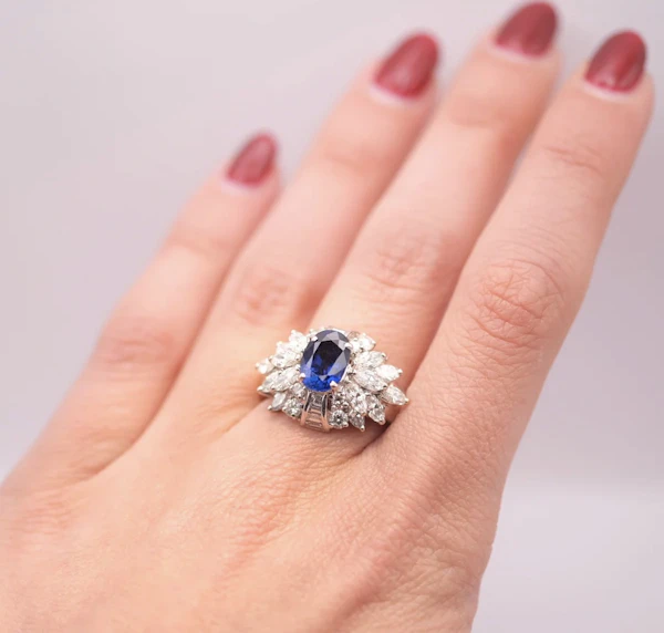 Royal Blue Ceylon Sapphire & Diamond Ring - image 2