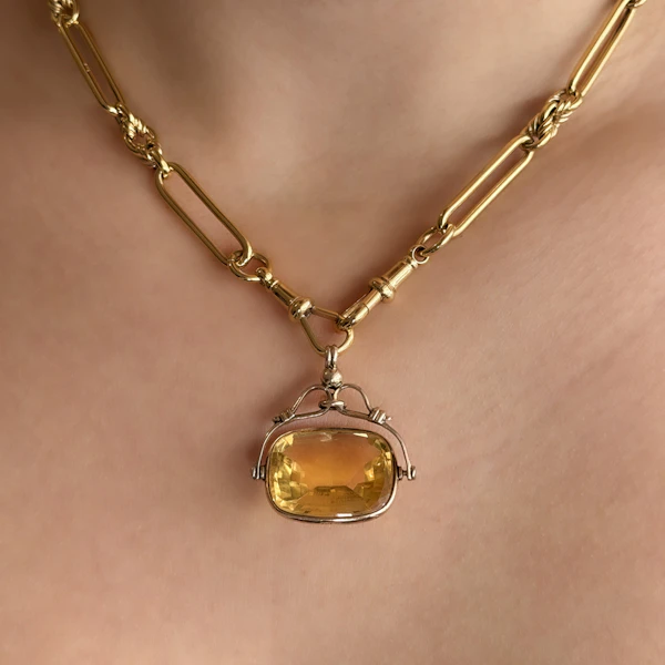 Edwardian Citrine Spinning Fob Pendant - Saddingtons Jewellery Stand 375 - image 2