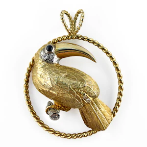 E. Wolfe & Co. Diamond and Sapphire Toucan Pendant - Saddingtons Jewellery Stand 375