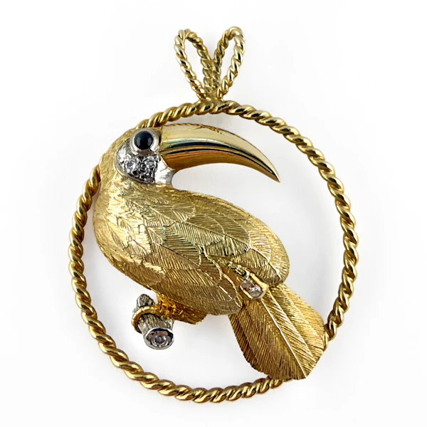 E. Wolfe & Co. Diamond and Sapphire Toucan Pendant - Saddingtons Jewellery Stand 375 - image 1