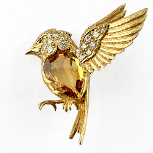 E. Wolfe & Co. Hummingbird Citrine & Diamond Brooch - Saddingtons Jewellery Stand 375