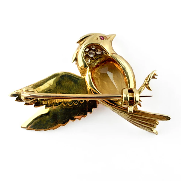 E. Wolfe & Co. Hummingbird Citrine & Diamond Brooch - Saddingtons Jewellery Stand 375 - image 2