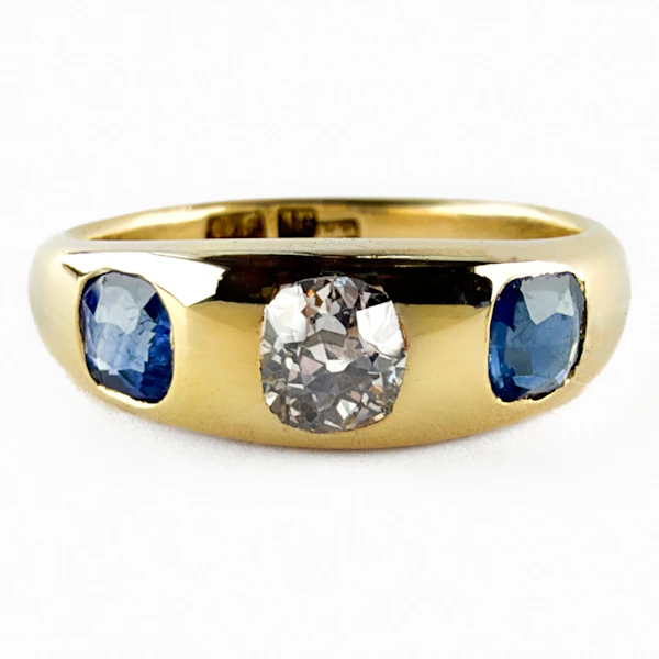 Late Victorian Sapphire & Diamond 3 Stone Gypsy Ring - Saddingtons Jewellery Stand 375 - image 1