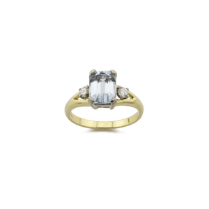 18ct Yellow Gold Aquamarine & Diamond Trilogy Ring Spectrum Antiques