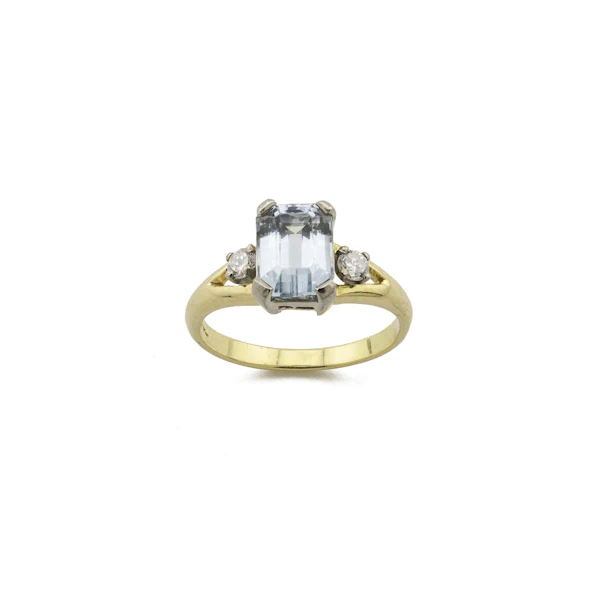 18ct Yellow Gold Aquamarine & Diamond Trilogy Ring Spectrum Antiques - image 1