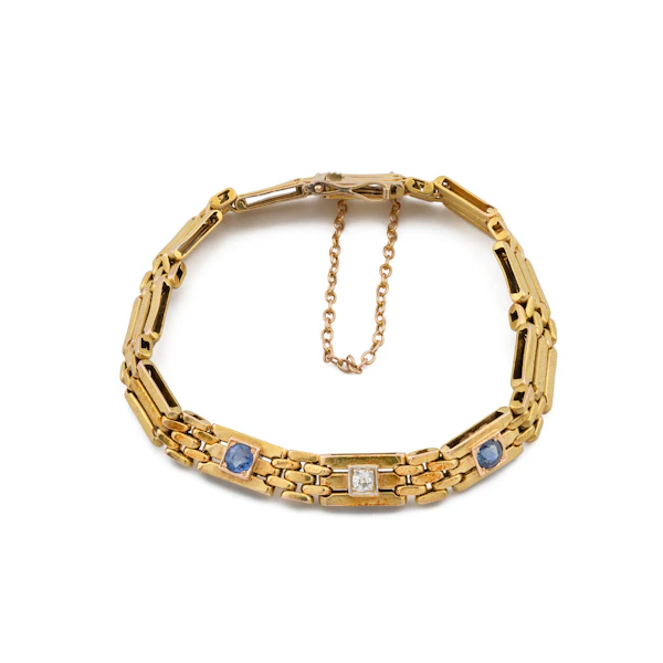 Sapphire and Diamond Gate Link Bracelet in 15ct Gold Spectrum Antiques - image 1