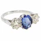 Oval sapphire & diamond 3 stone ring, platinum. - image 3