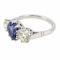 Oval sapphire & diamond 3 stone ring, platinum. - image 2
