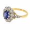 Oval sapphire & Diamond cluster ring, 18 carat yellow gold and platinum - image 3