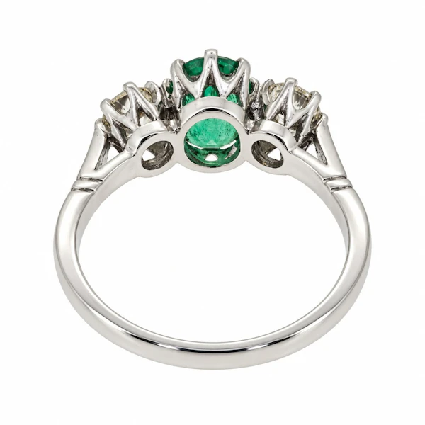 Oval emerald & diamond 3 stone ring, platinum - image 3