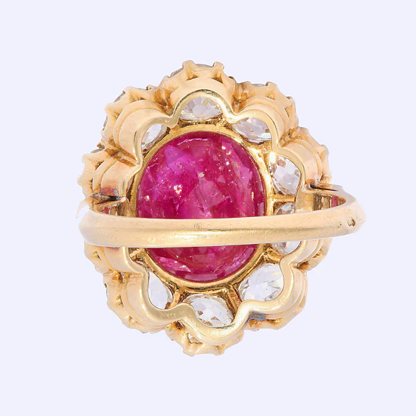 French Antique Burmese Ruby, Diamond and 18ct Yellow Gold Cluster Ring, 7.00 Carats, Circa 1890 - image 3