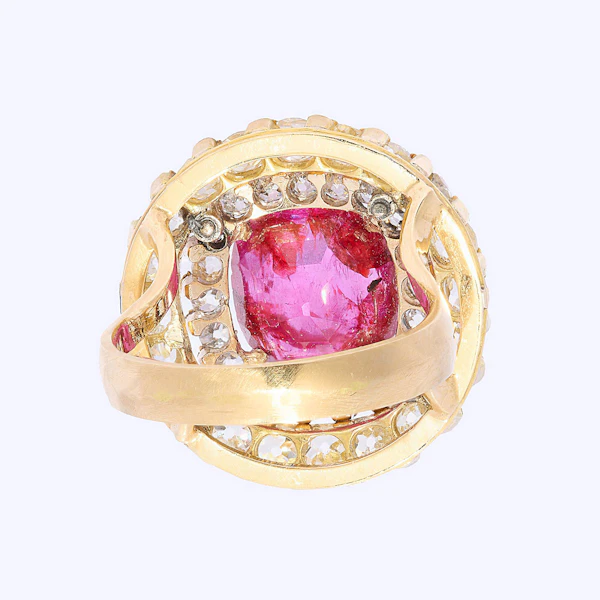 Antique Ruby, Diamond and 18ct Yellow Gold Double Row Target Cluster Ring, Circa 1850 - image 3