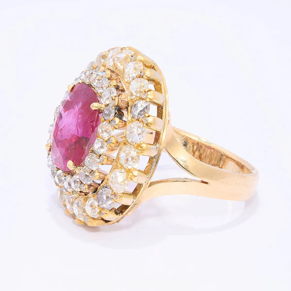 Antique Ruby, Diamond and 18ct Yellow Gold Double Row Target Cluster Ring, Circa 1850 - image 2