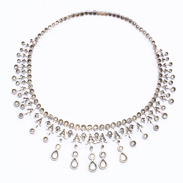 Antique French Silver-Upon-Gold Pear Cut and Old Cut Diamond Fringe Drop Tiara Necklace, Circa 1860 - image 3