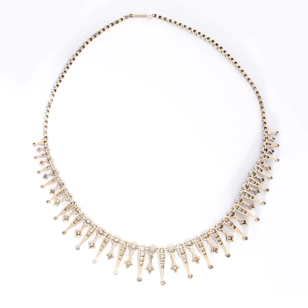 Antique French Old Cut Diamond and Silver-Upon-Gold Fringe Necklace, Circa 1880 - image 3