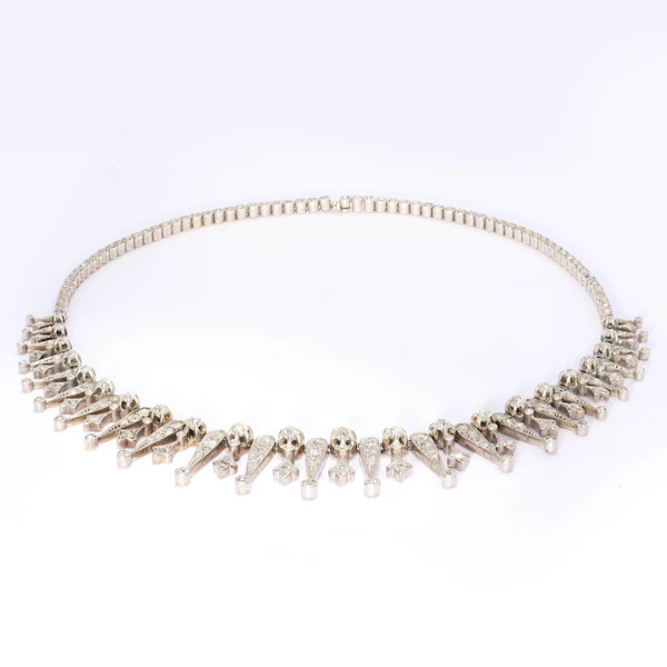 Antique French Old Cut Diamond and Silver-Upon-Gold Fringe Necklace, Circa 1880 - image 2