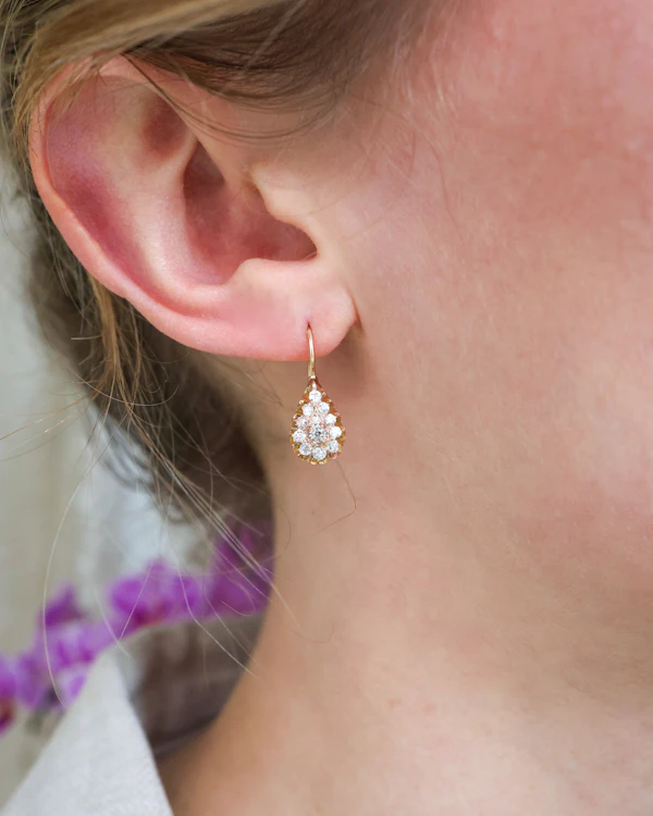 Antique Diamond and 14 Carat Gold Pear Shape Drop Earrings, Circa 1880 - image 4