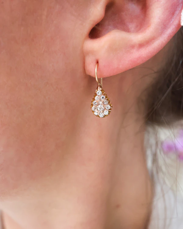 Antique Diamond and 14 Carat Gold Pear Shape Drop Earrings, Circa 1880 - image 5
