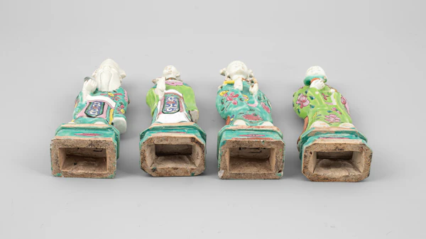 Eight Chinese famille rose Daoist immortals, Qing dynasty, c. 1780 each figure holding its attribute, 24cm high - image 3