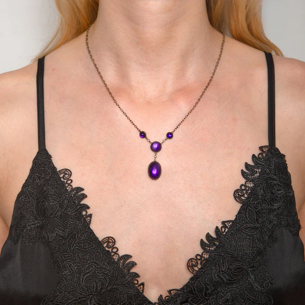Victorian 9ct Gold Foil-Backed Amethyst and Diamond Necklace - image 2