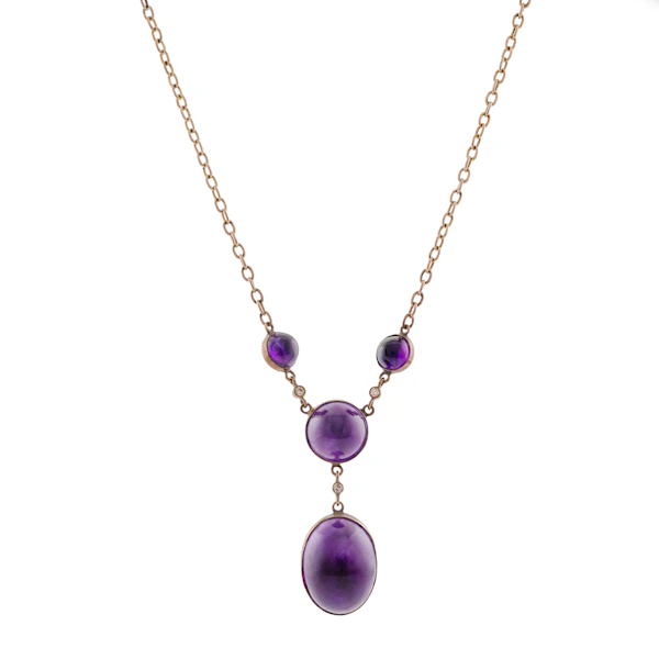 Victorian 9ct Gold Foil-Backed Amethyst and Diamond Necklace - image 1