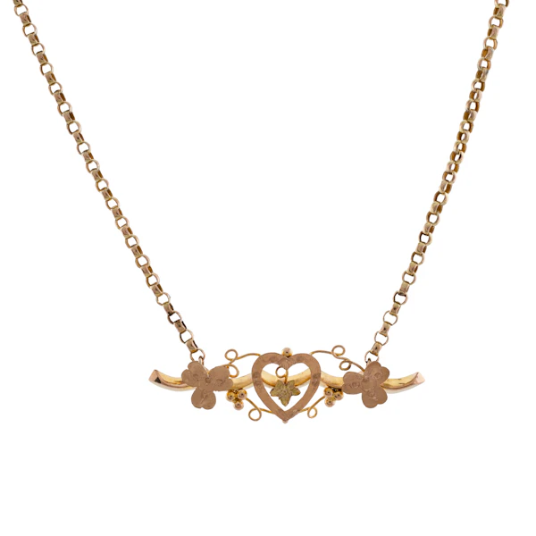 Antique 9ct Gold Floral Necklace - image 1