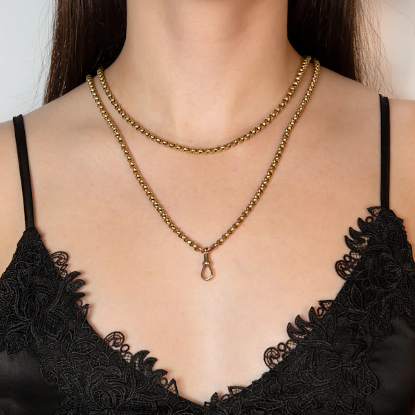 Antique 9ct Gold Faceted Belcher Guard Chain with Dog Clip c.1900 - image 2