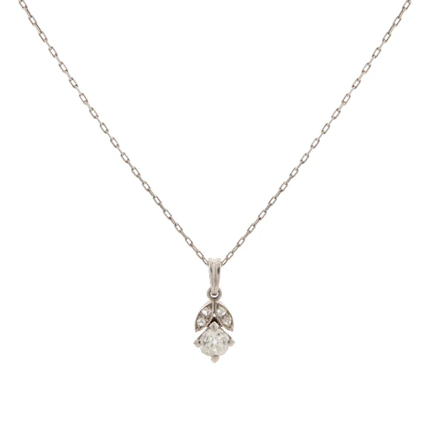 Edwardian 15ct Gold and Platinum Diamond Pendant Necklace - image 1