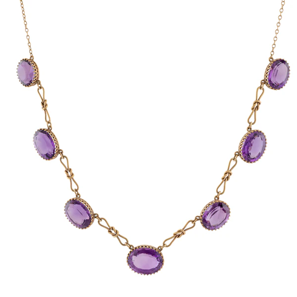 Edwardian Amethyst Festoon Necklace in 9ct Gold - image 1