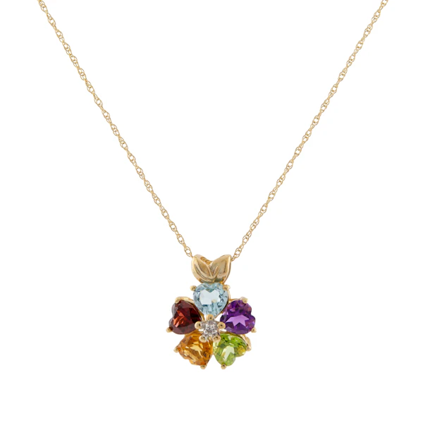Multi-Gemstone Heart Flower Necklace in 10ct Gold - image 1