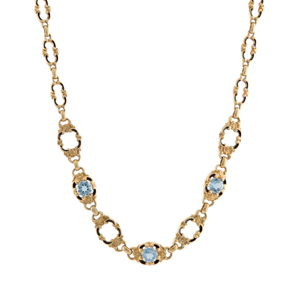 Art Deco Aquamarine and Black Enamel Necklace in 14ct Gold - image 1