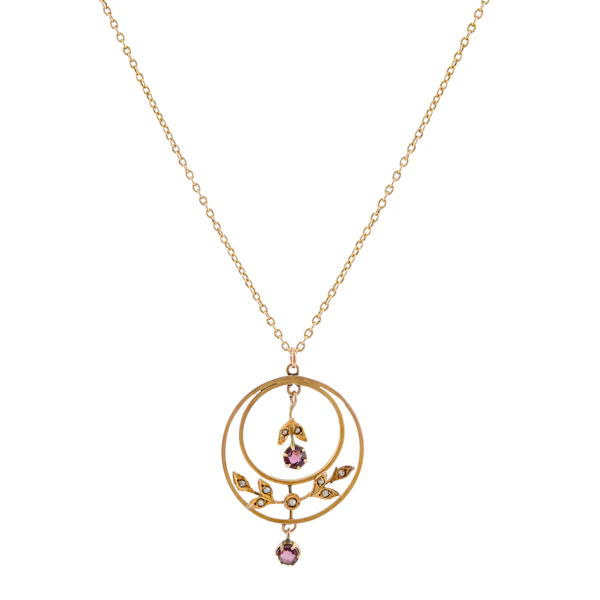 Amethyst and Seed Pearl Foliate Necklace in 9ct Gold - image 1