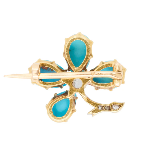 Turquoise Diamond Clover Brooch - Charlotte Sayers - image 2