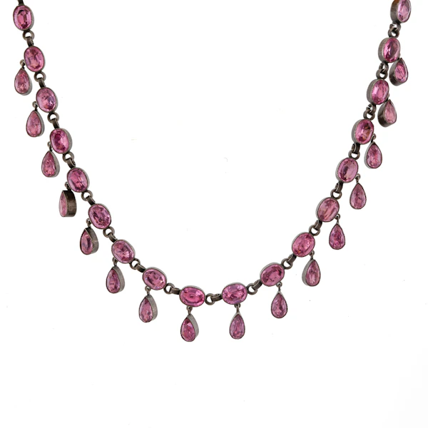 Silver Pink Foil Backed Paste Riviere Necklace - image 1