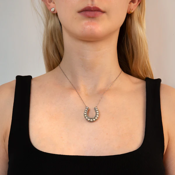 Platinum Diamond and Pearl Horseshoe Necklace - image 2