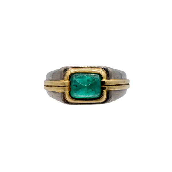 Vintage 18ct Two-Tone Gold Untreated Zambian Emerald Sugarloaf Ring - image 1