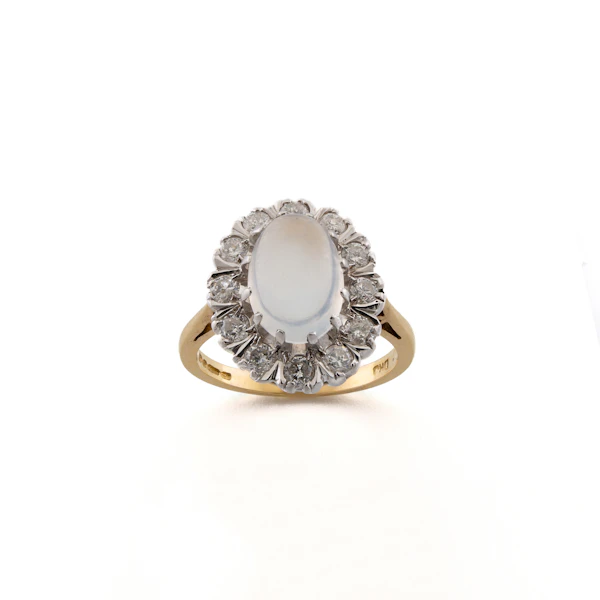18ct Moonstone and Diamond Cluster Ring - image 1