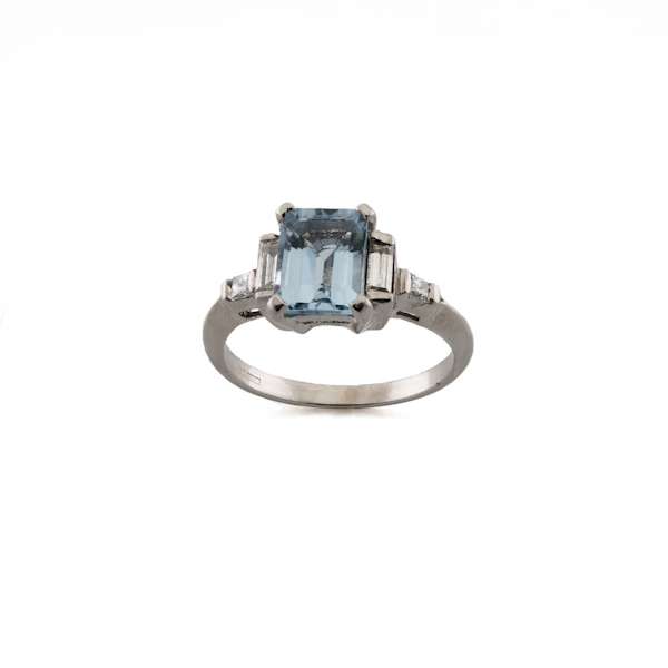 18ct White Gold Emerald-Cut Aquamarine & Diamond Ring, Spectrum Antiques - image 1