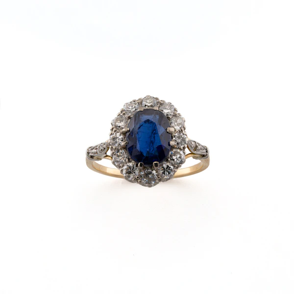 18ct Platinum Topped Sapphire and Diamond Cluster Ring, Spectrum Antiques - image 1