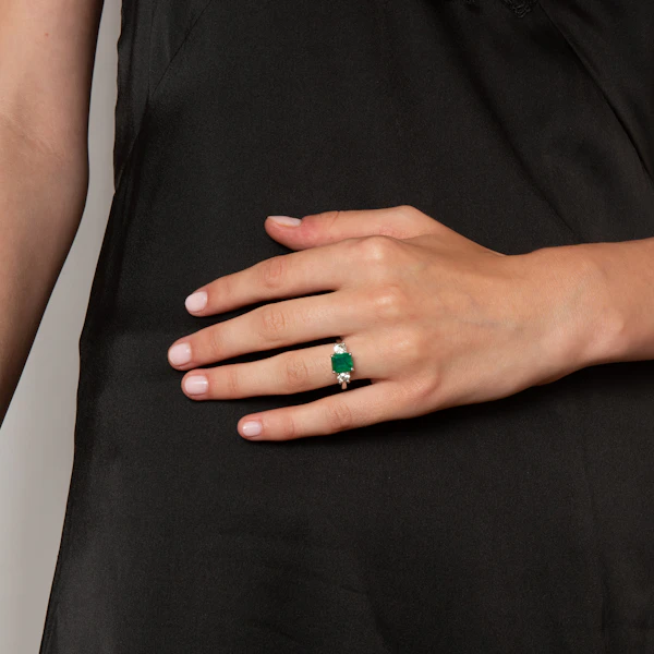 Vintage Platinum Emerald and Diamond Trilogy Ring, Spectrum Antiques - image 2