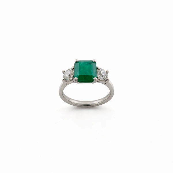 Vintage Platinum Emerald and Diamond Trilogy Ring, Spectrum Antiques - image 1