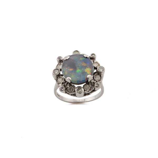 Art Deco Platinum Black Opal & Diamond Cluster Ring, Spectrum Antiques - image 1