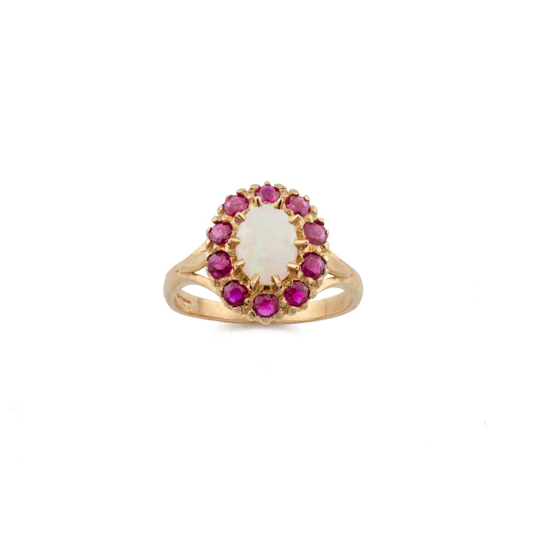 Vintage Opal and Ruby Cluster Ring in 9ct Gold, Spectrum Antiques - image 2