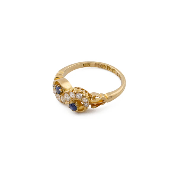 Victorian Sapphire and Diamond "Toi et Moi" Twist Ring in 18ct Gold, Spectrum Antiques - image 1
