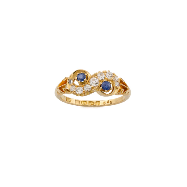 Victorian Sapphire and Diamond "Toi et Moi" Twist Ring in 18ct Gold, Spectrum Antiques - image 2