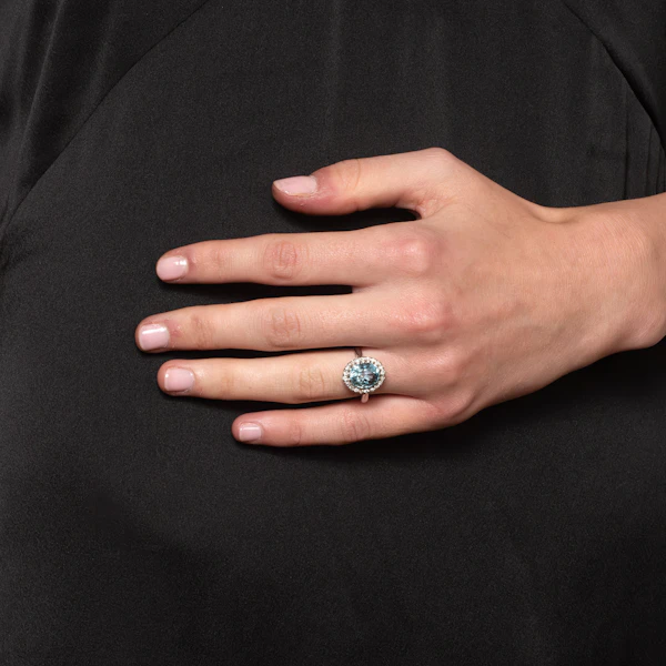 18ct White Gold Aquamarine and Diamond Halo Cluster Ring, Spectrum Antiques - image 2