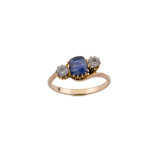 18ct Gold Sri Lankan Sapphire and White Sapphire Crossover Ring, Spectrum Antiques - image 1