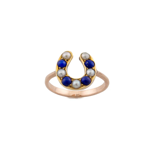 Victorian Lapis & Pearl Horseshoe Ring, Spectrum Antiques - image 1